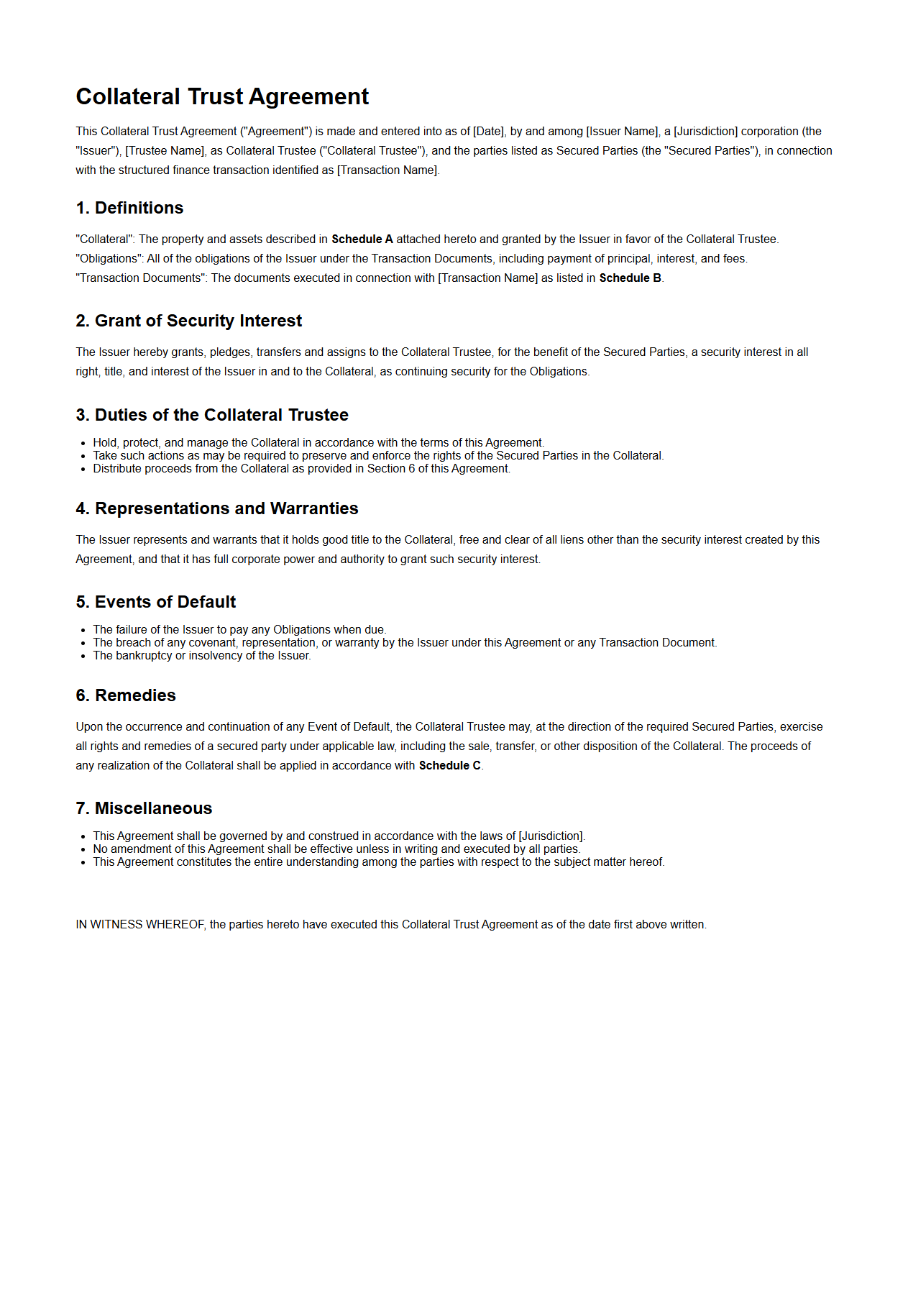 Collateral Trust Agreement Example for Structured Finance