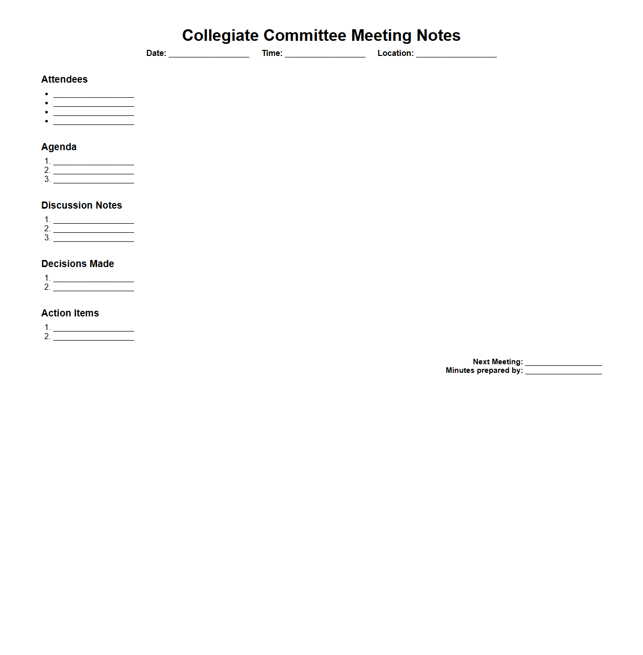 Collegiate Committee Meeting Notes