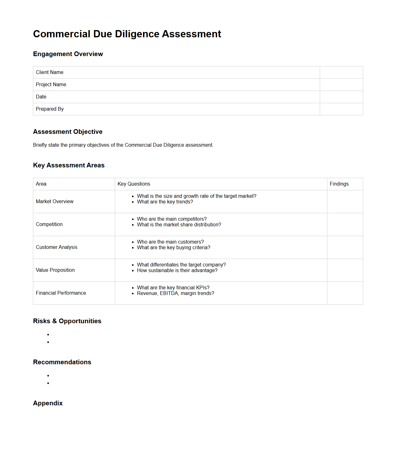 Commercial Due Diligence Assessment for Consulting Engagements