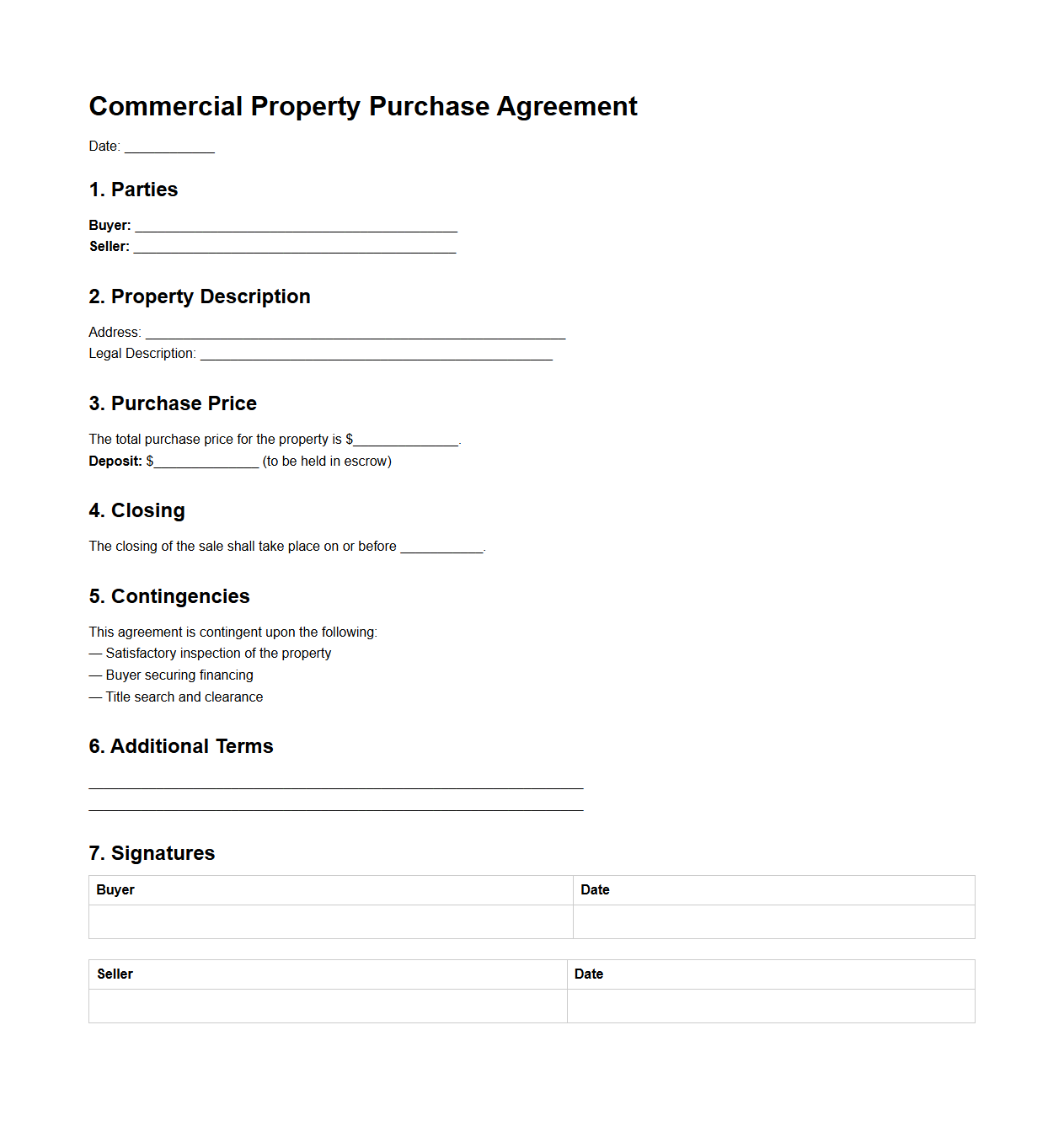 Commercial Property Purchase Agreement Example