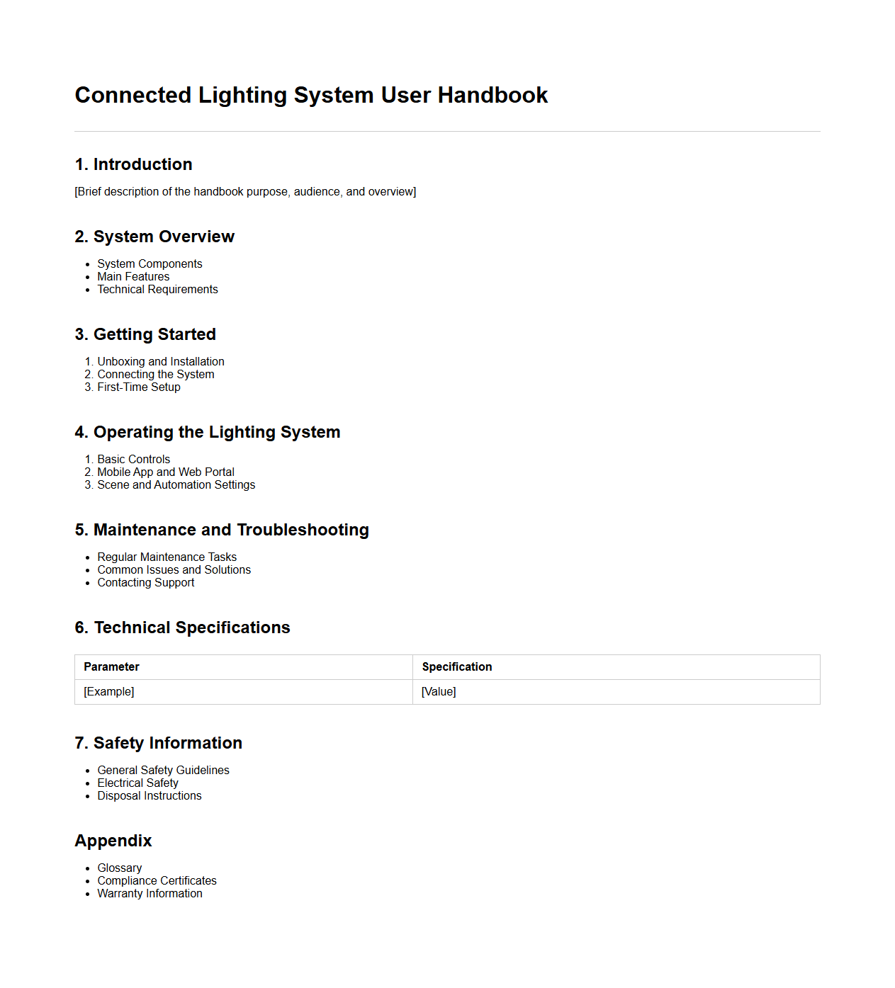 Connected Lighting System User Handbook Format