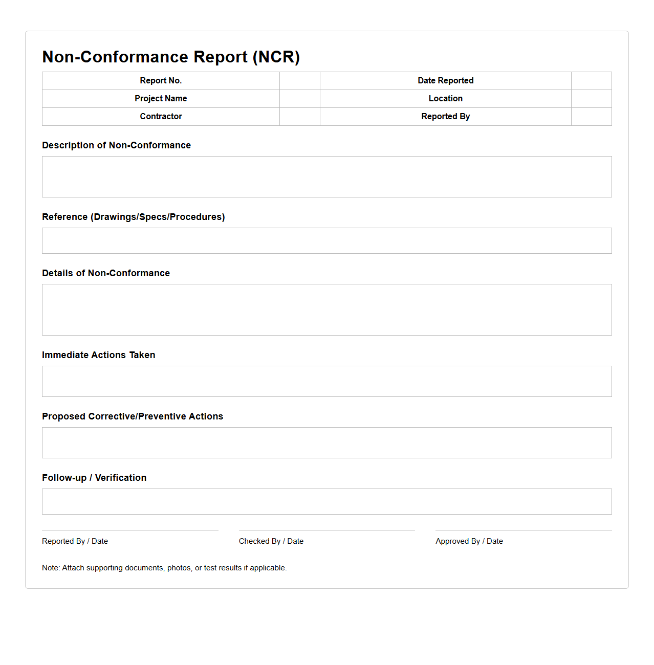 Construction Site Non-Conformance Report Sample