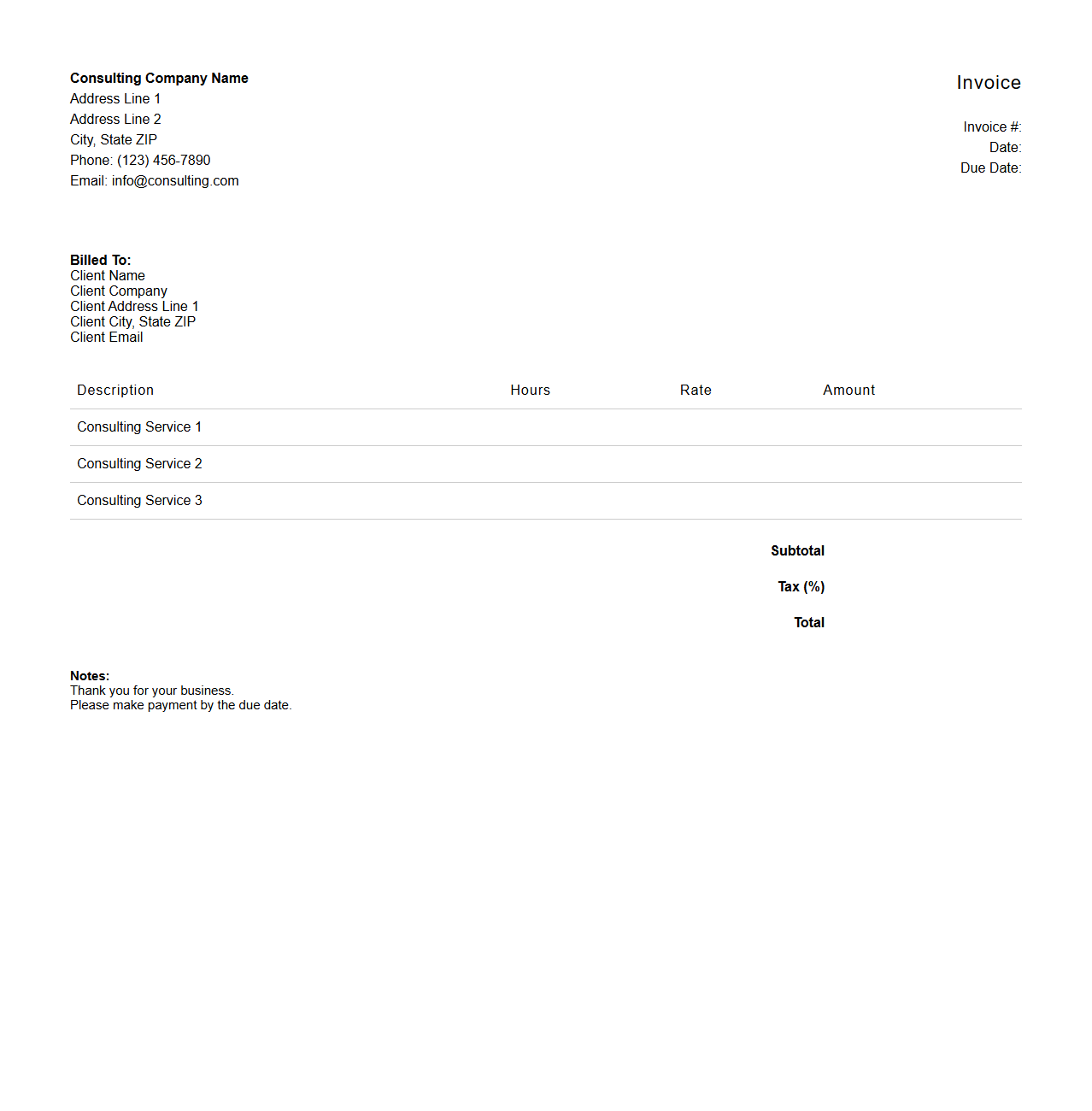 Consulting Fee Invoice Format