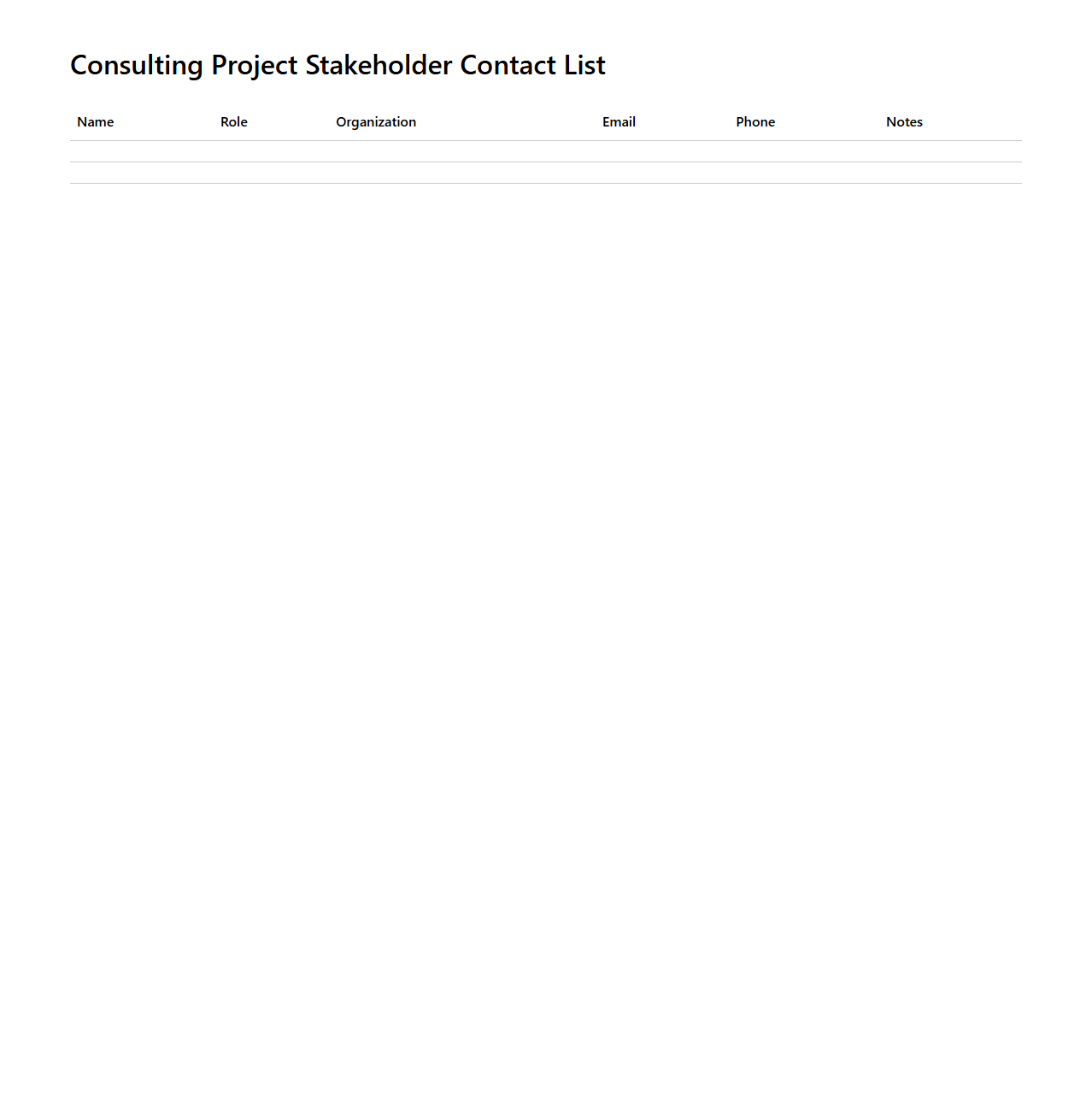 Consulting Project Stakeholder Contact List Sample