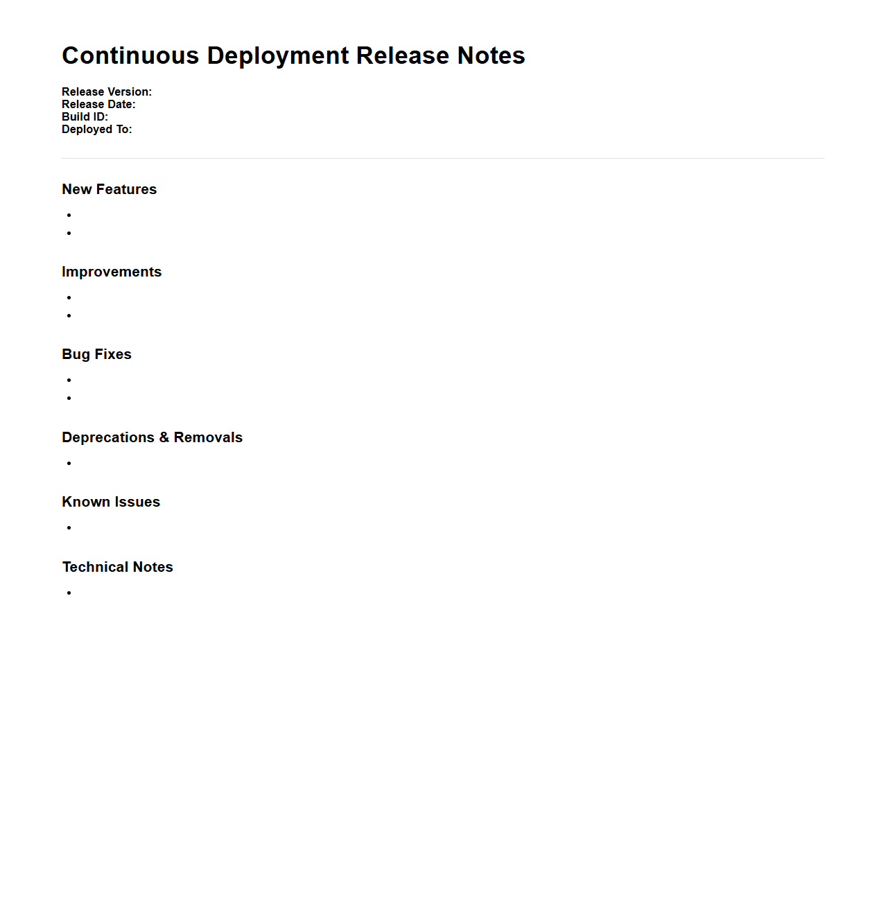 Continuous Deployment Release Notes Format for SaaS