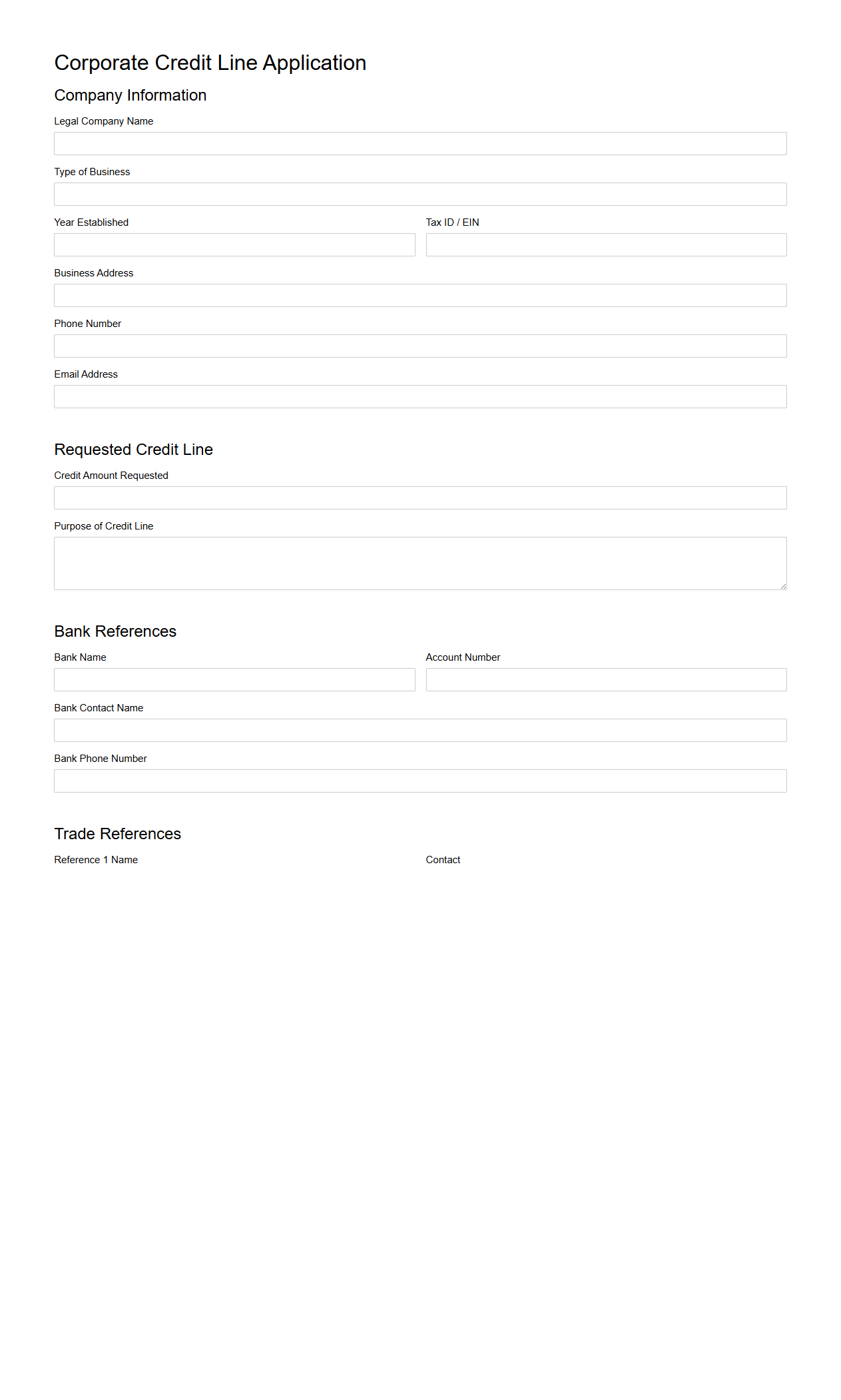 Corporate Credit Line Application Template