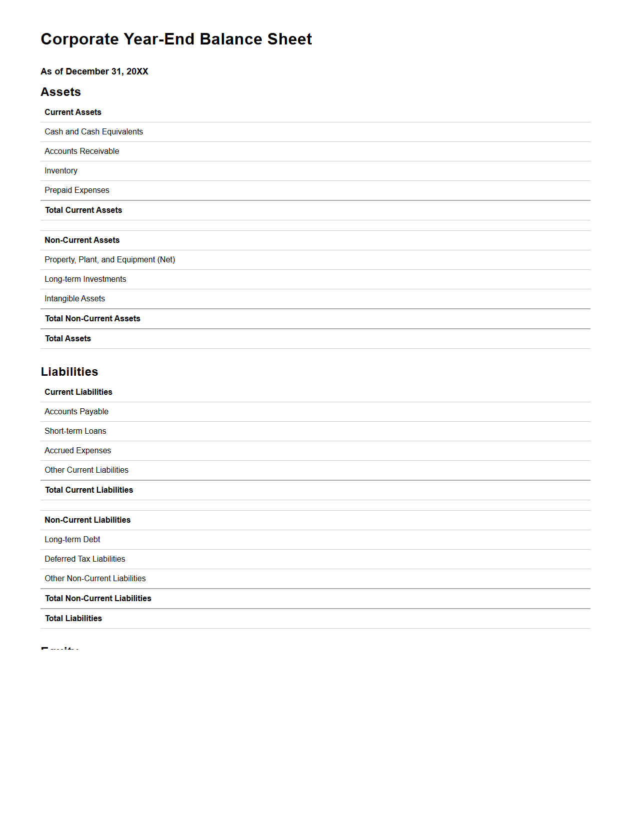 Corporate Year-End Balance Sheet Format