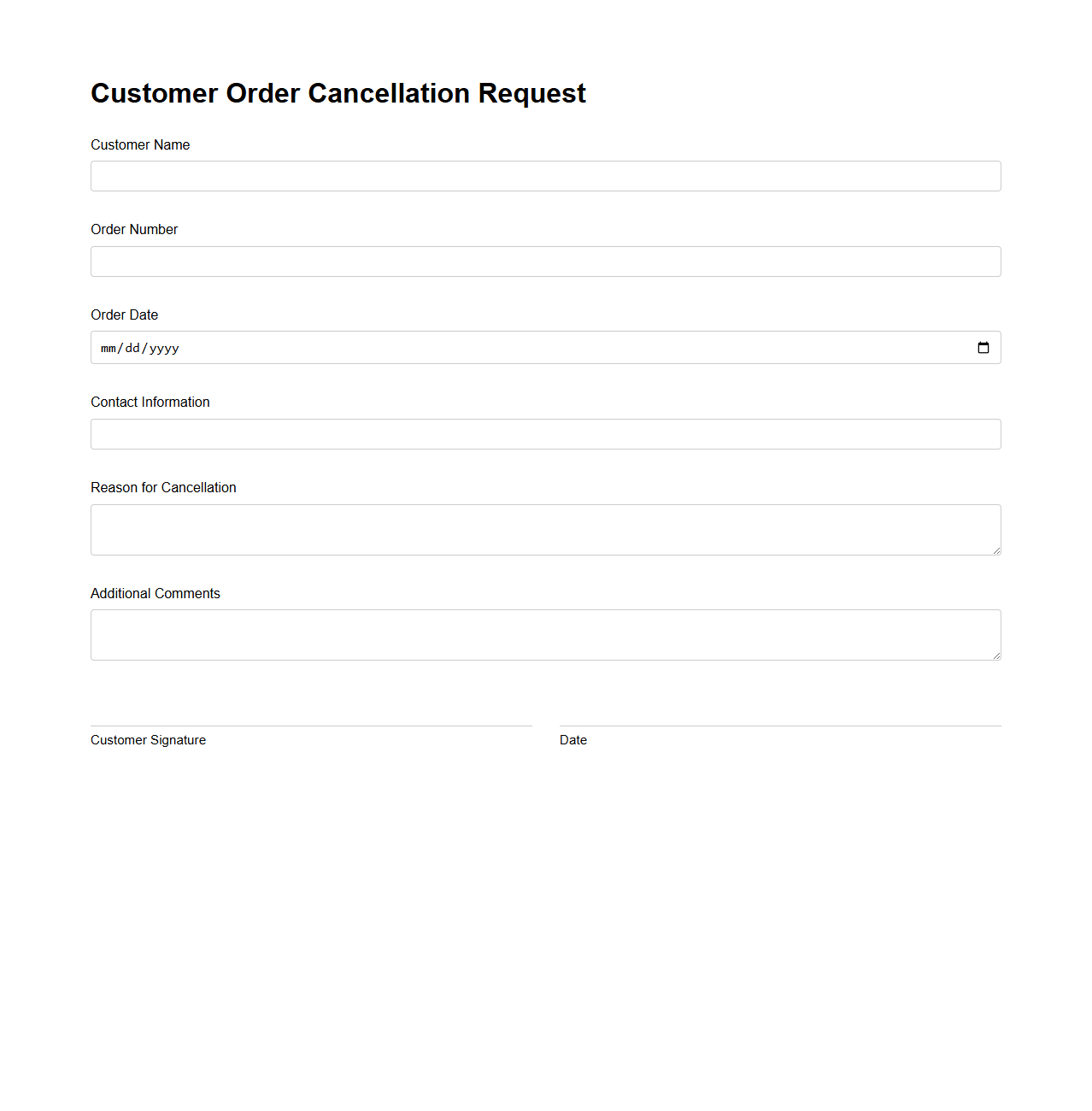 Customer Order Cancellation Request Template