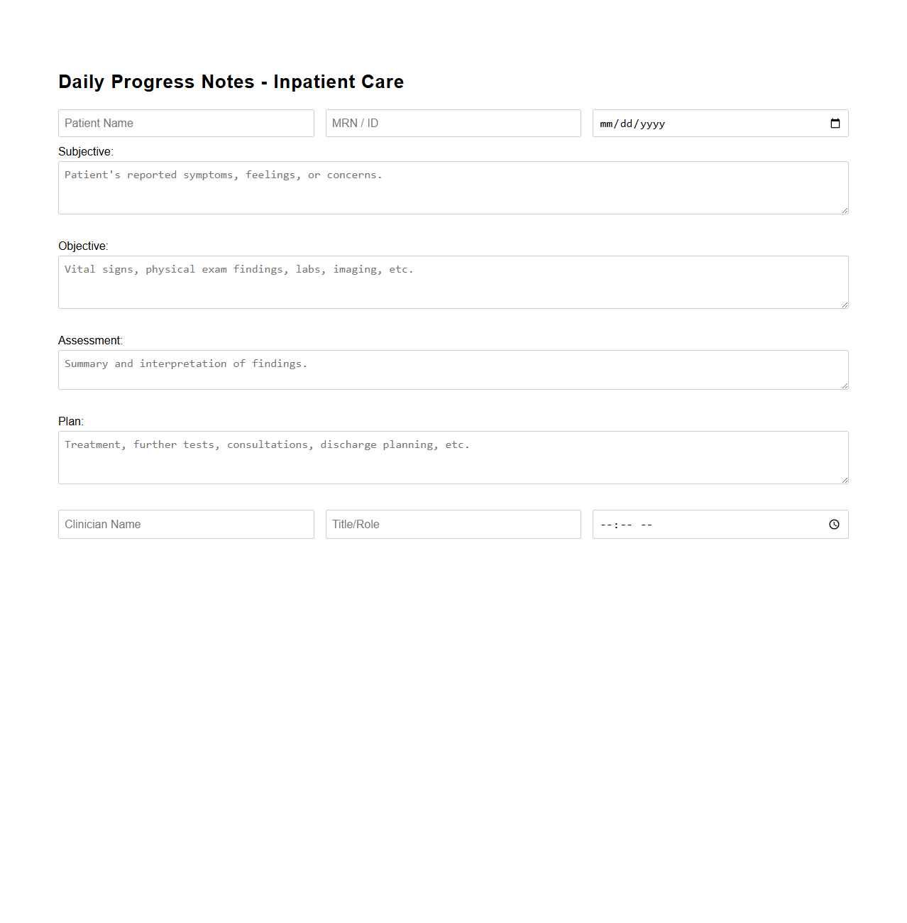 Daily Progress Notes Template for Inpatient Care