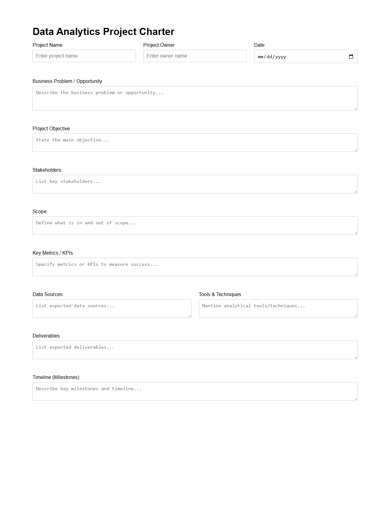 Data Analytics Project Charter Framework