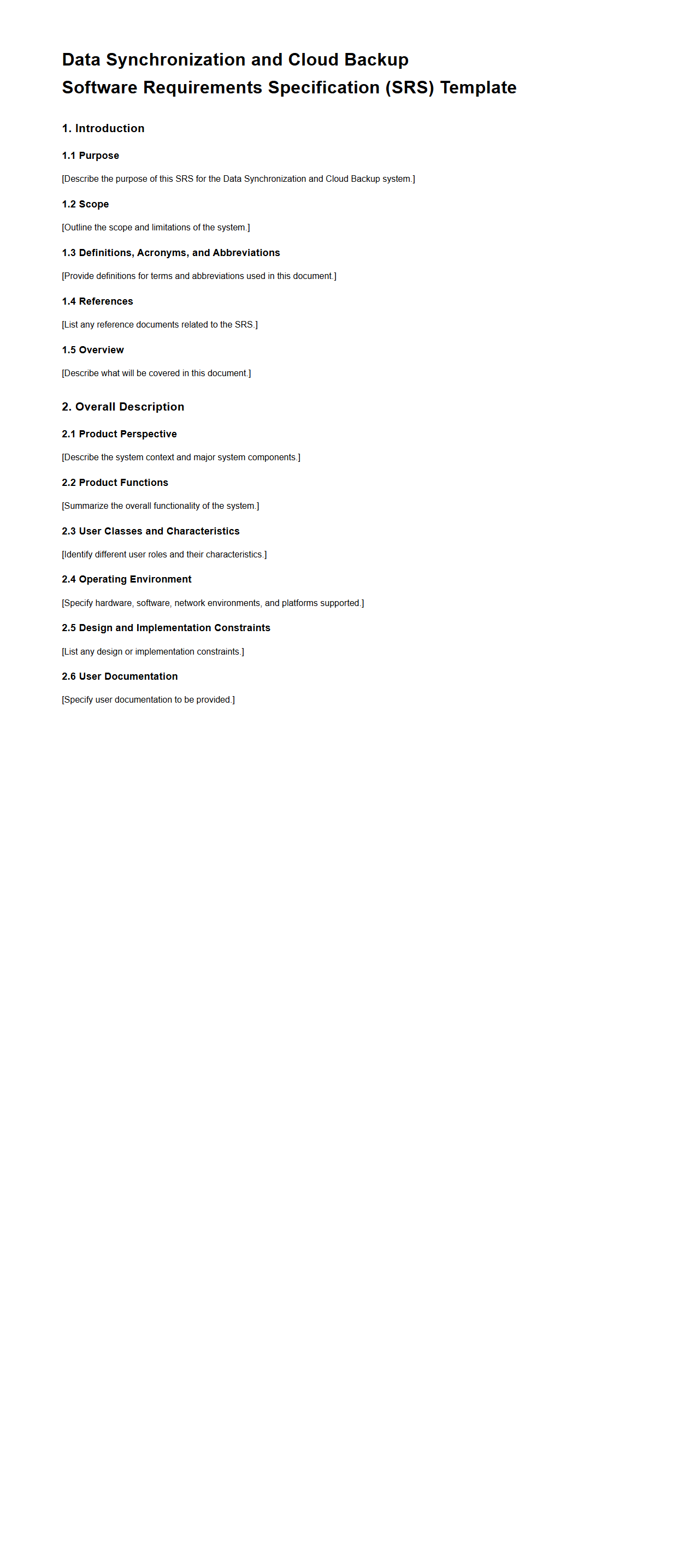 Data Synchronization and Cloud Backup SRS Template