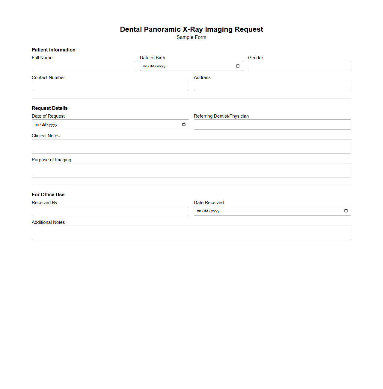 Dental Panoramic X-Ray Imaging Request Sample