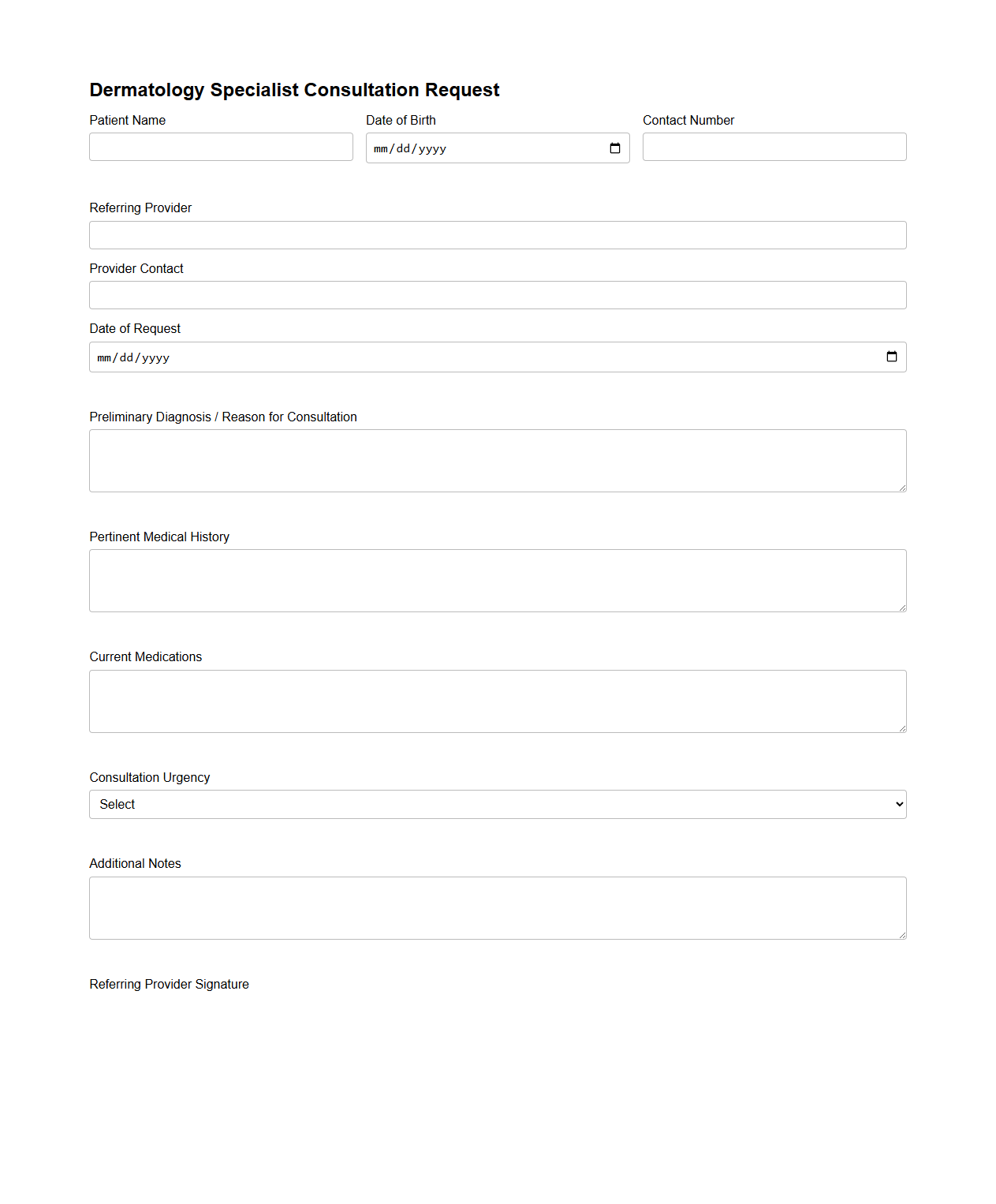 Dermatology Specialist Consultation Request
