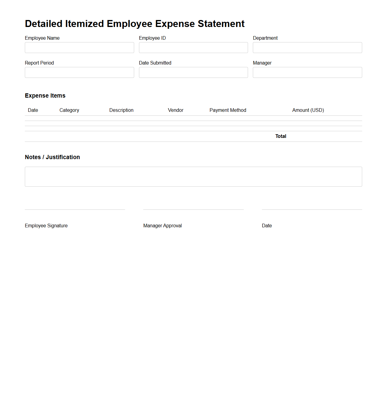 Detailed Itemized Employee Expense Statement