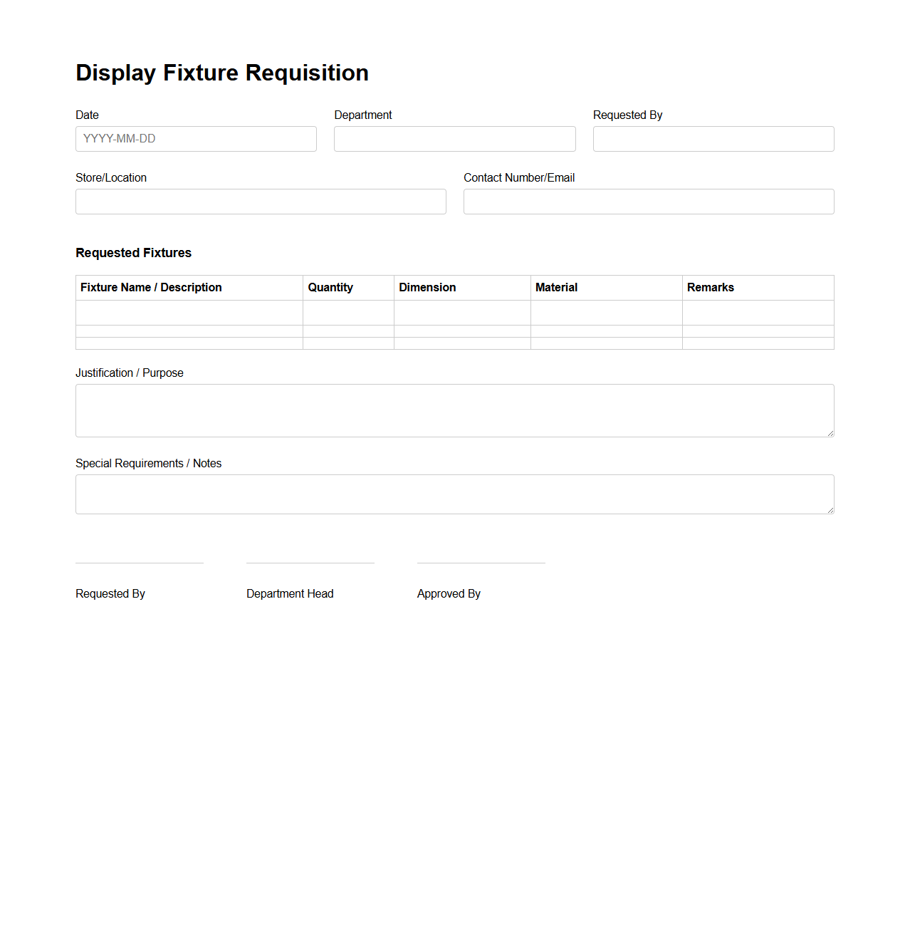 Display Fixture Requisition Template