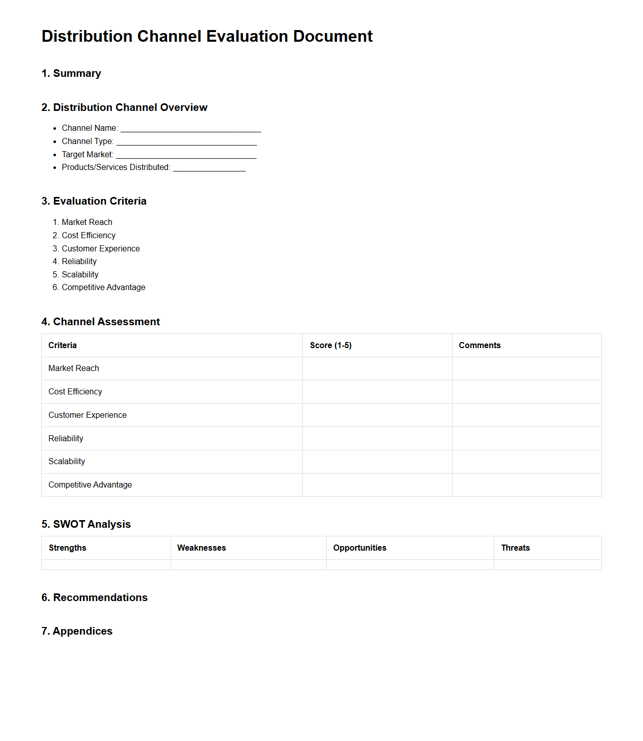 Distribution Channel Evaluation Document