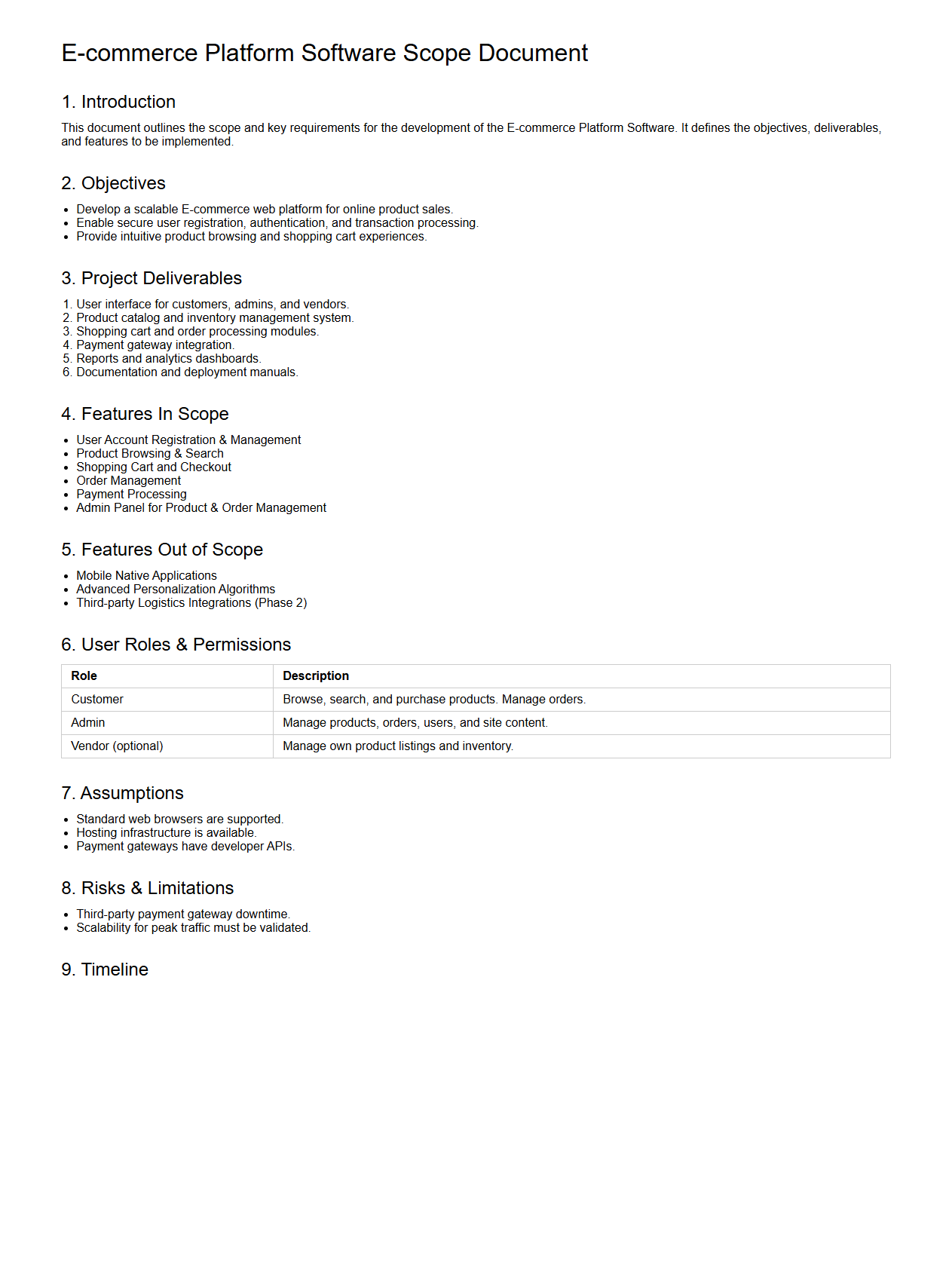 E-commerce Platform Software Scope Document