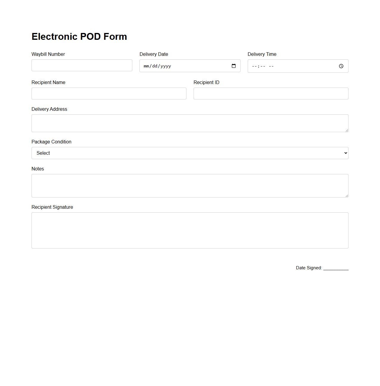 Electronic POD Form for Express Couriers