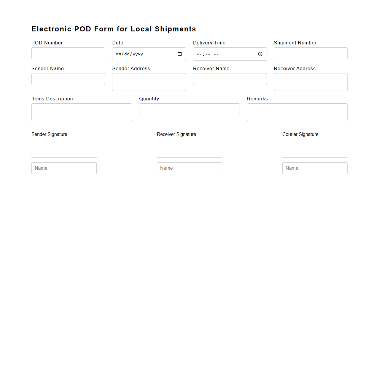 Electronic POD Form for Local Shipments