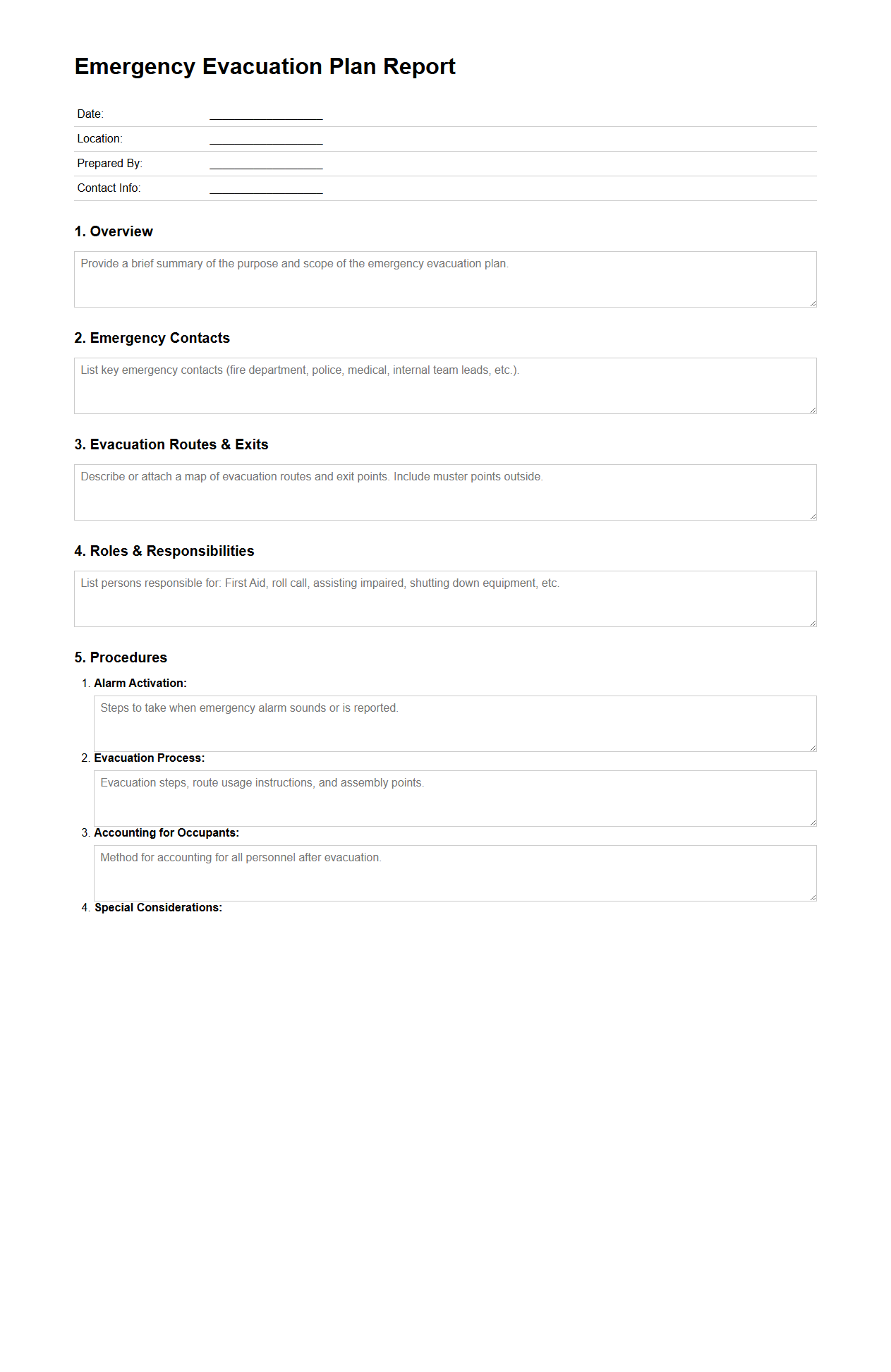 Emergency Evacuation Plan Report Template