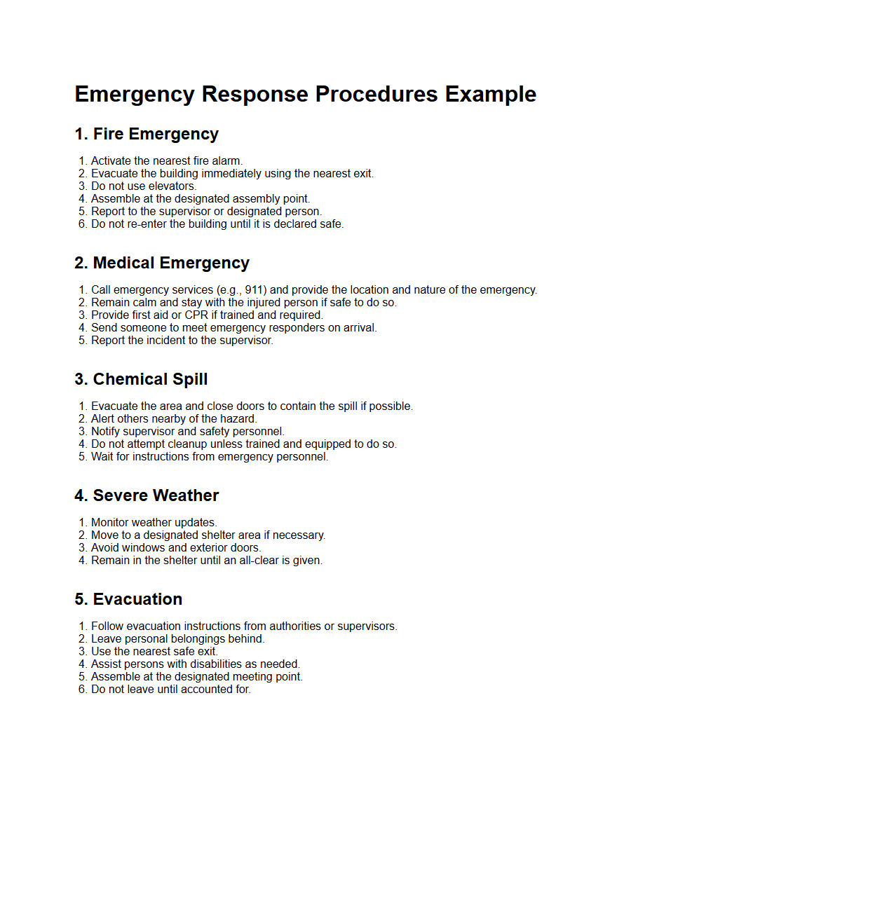 Emergency Response Procedures Example