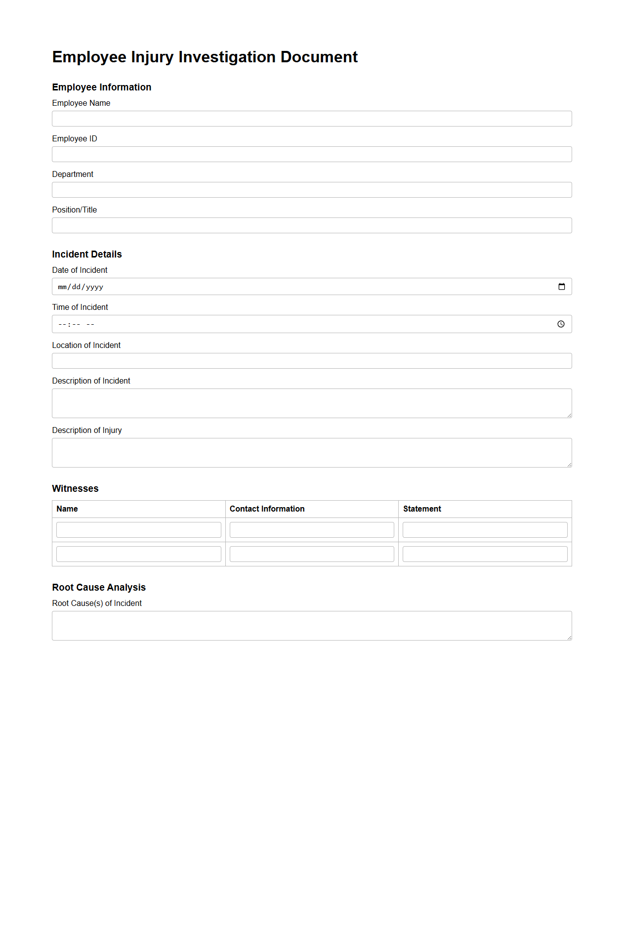 Employee Injury Investigation Document Sample