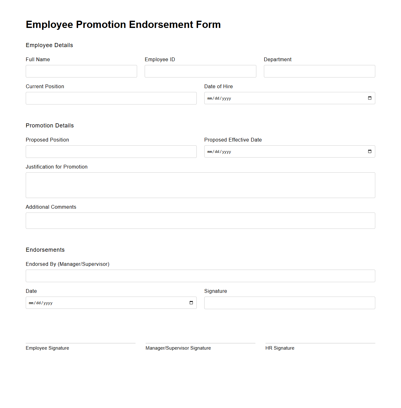Employee Promotion Endorsement Form