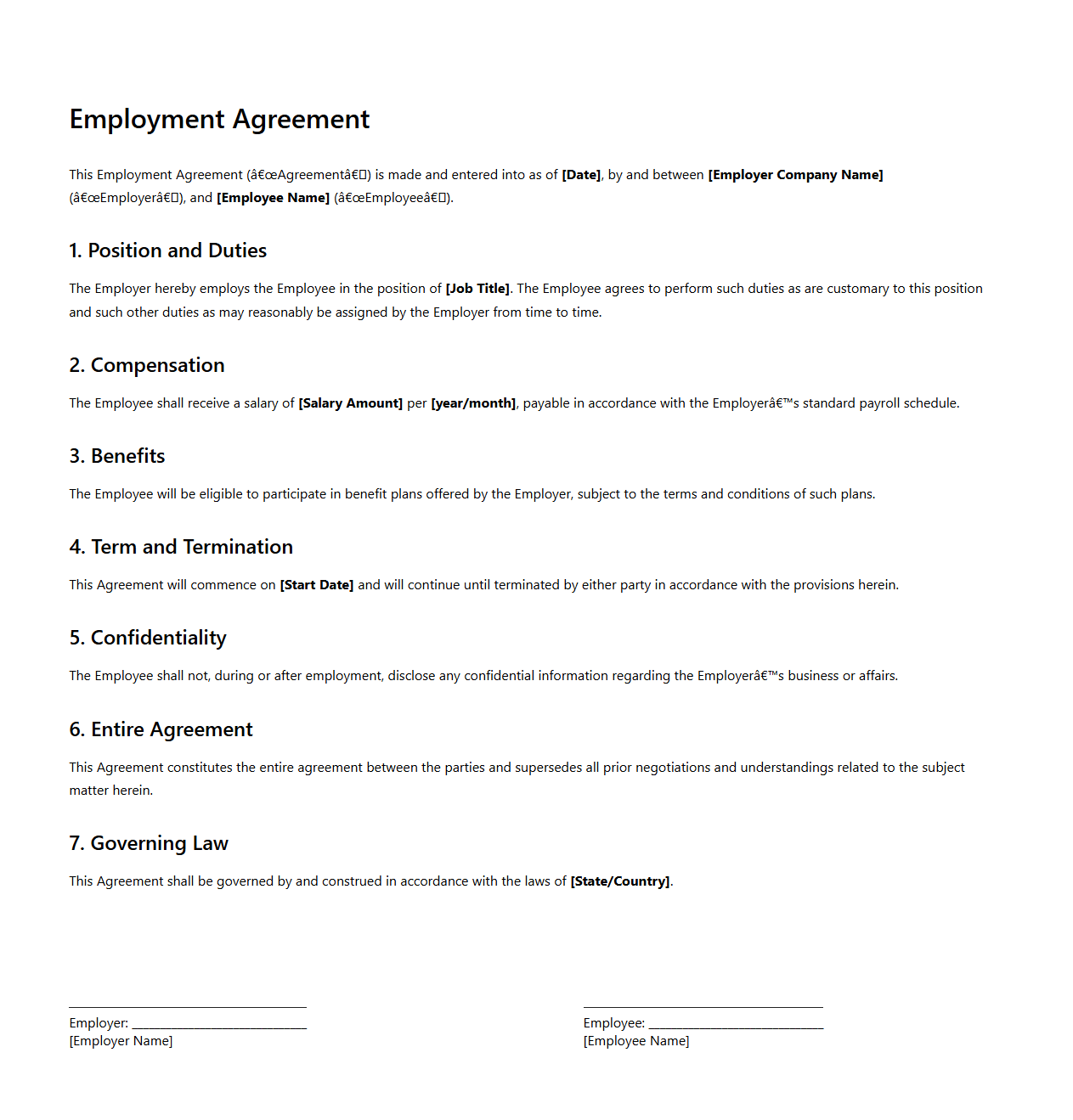 Employment Agreement Sample