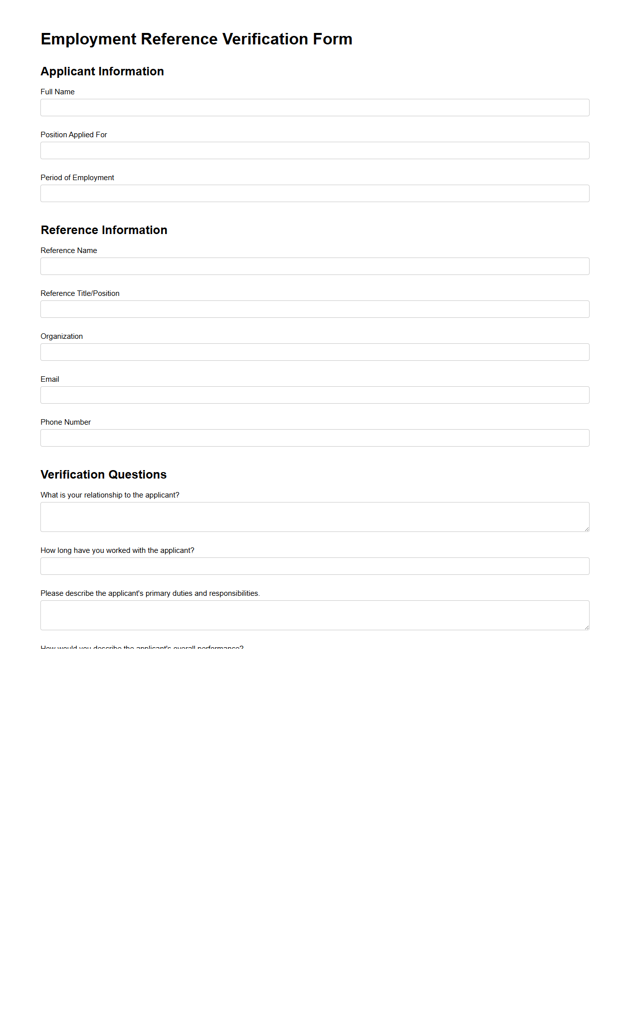 Employment Reference Verification Form