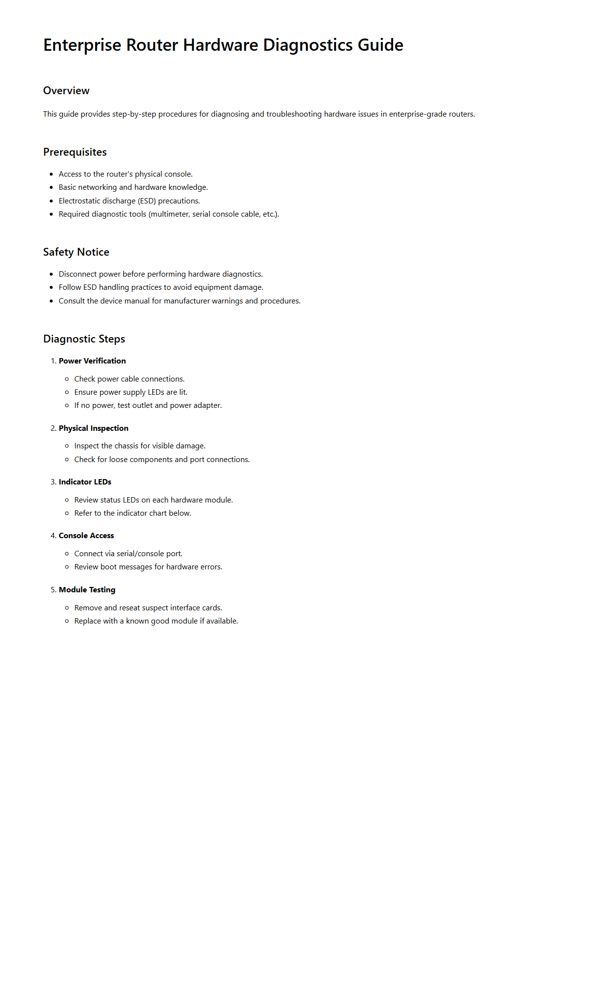 Enterprise Router Hardware Diagnostics Guide
