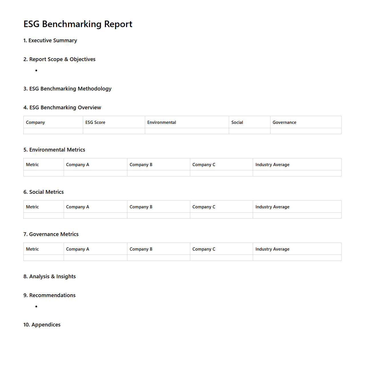ESG Benchmarking Report Format