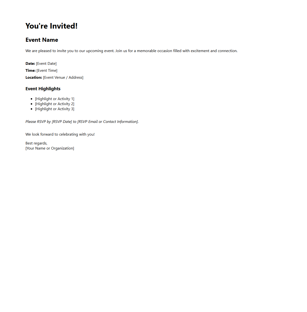 Event Invitation Email Draft