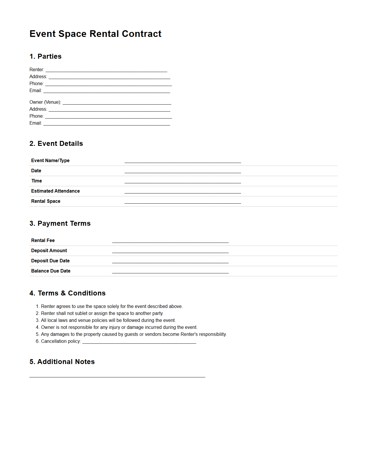 Event Space Rental Contract Example