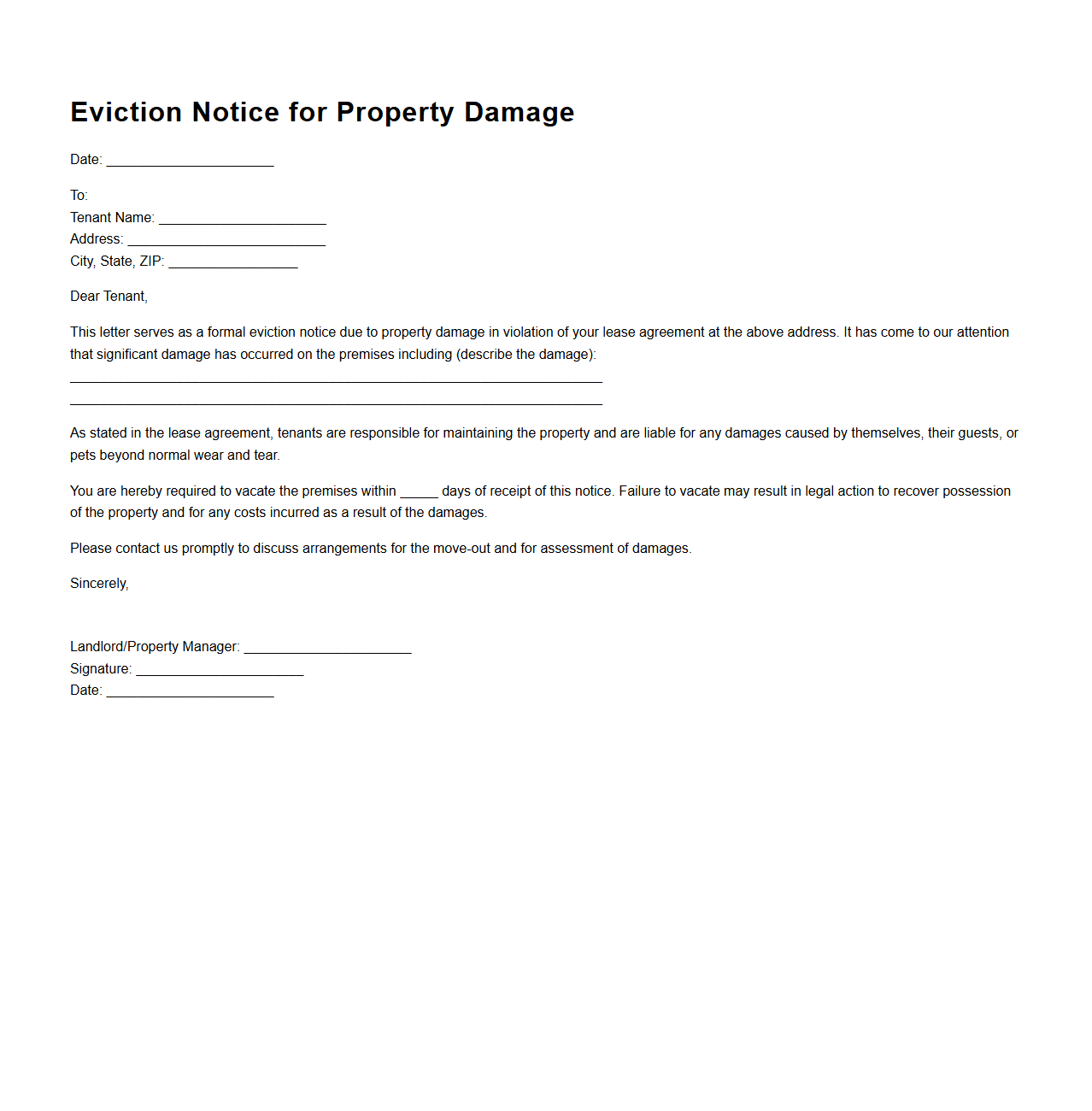 Eviction Notice for Property Damage