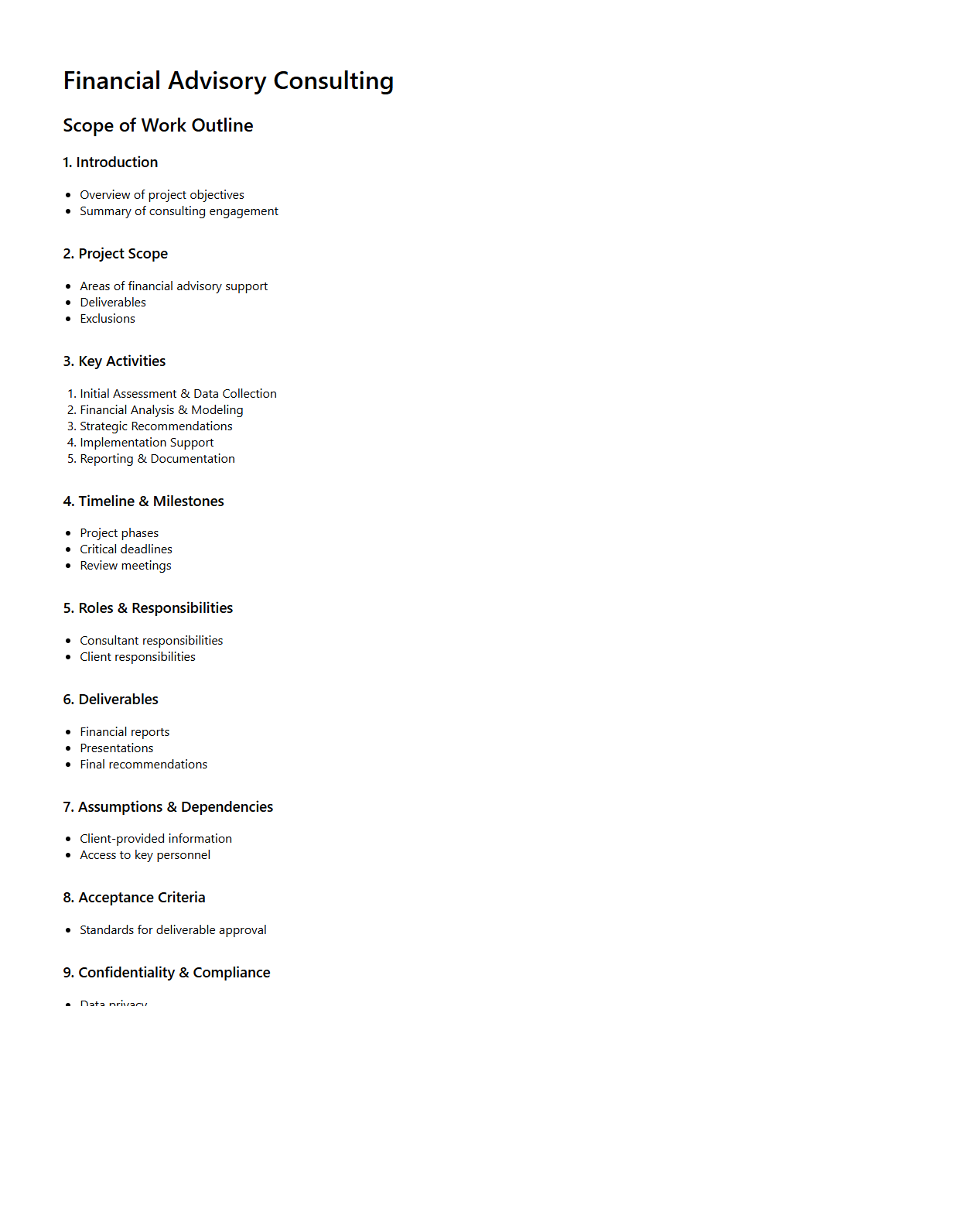 Financial Advisory Consulting Scope of Work Outline