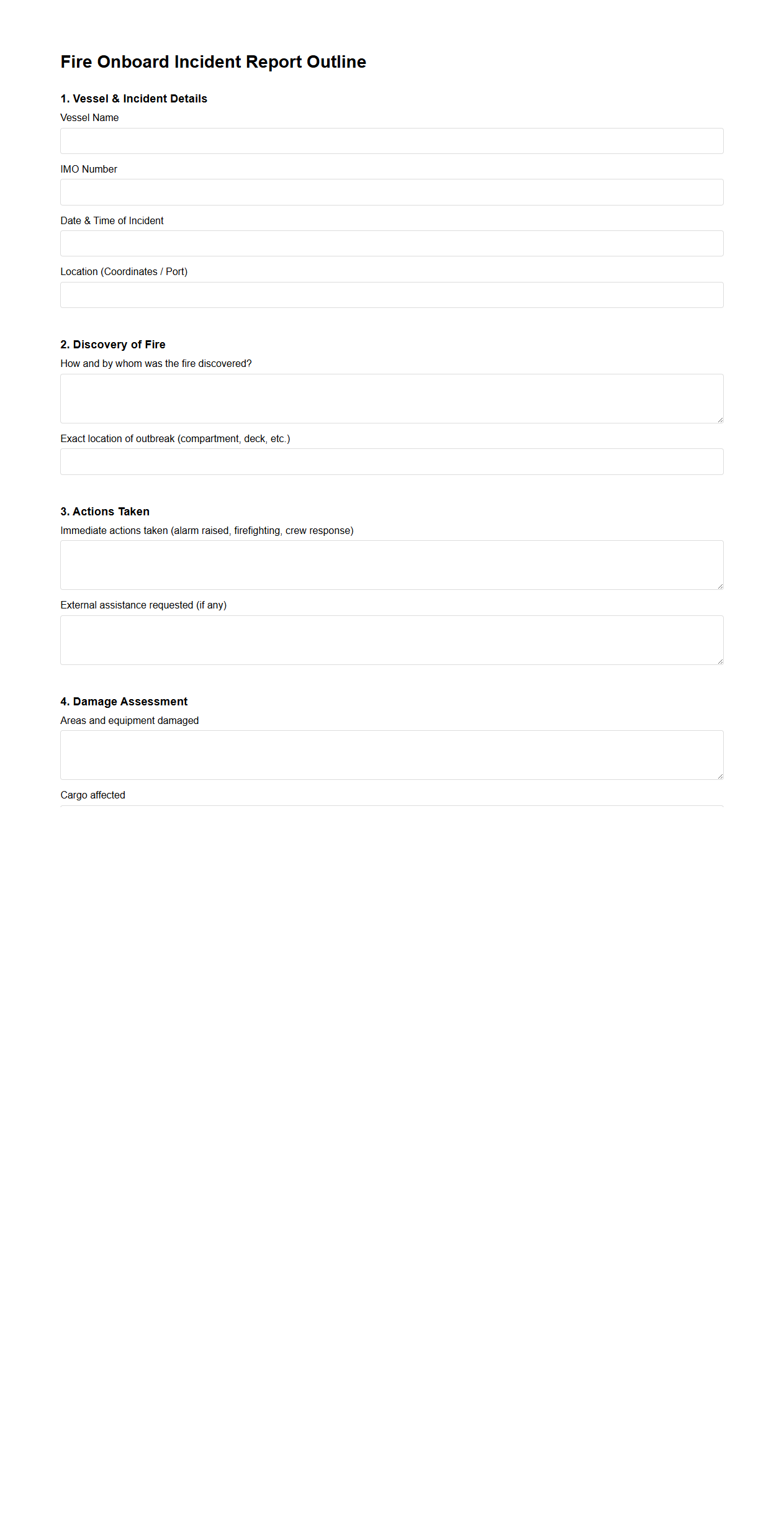 Fire Onboard Incident Report Outline for Shipping Insurance