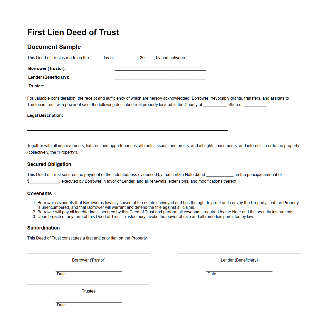 First Lien Deed of Trust Document Sample