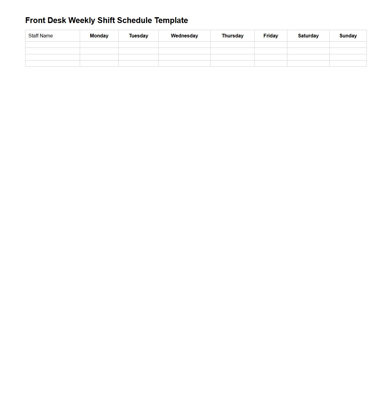 Front Desk Weekly Shift Schedule Template