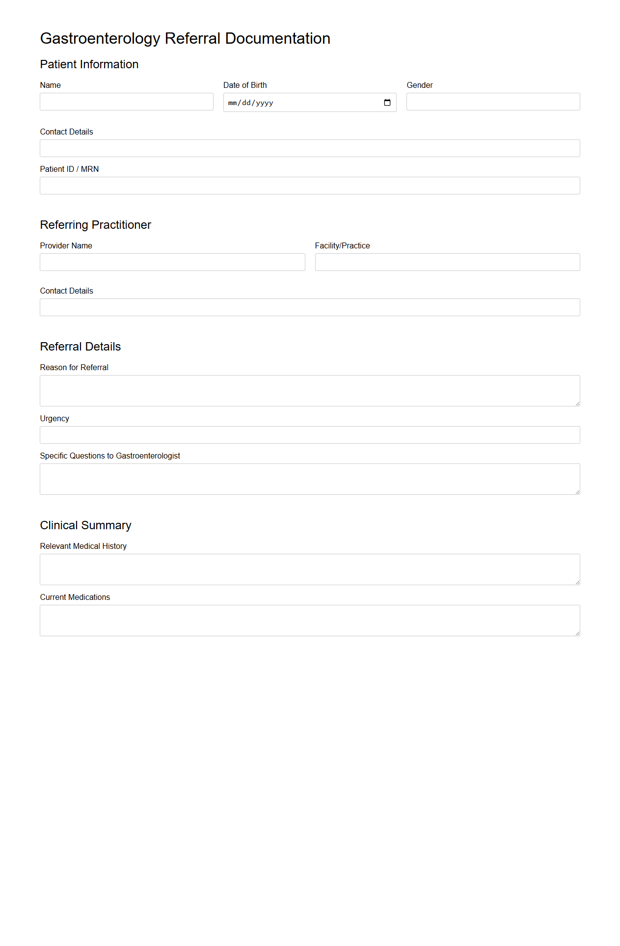 Gastroenterology Referral Documentation