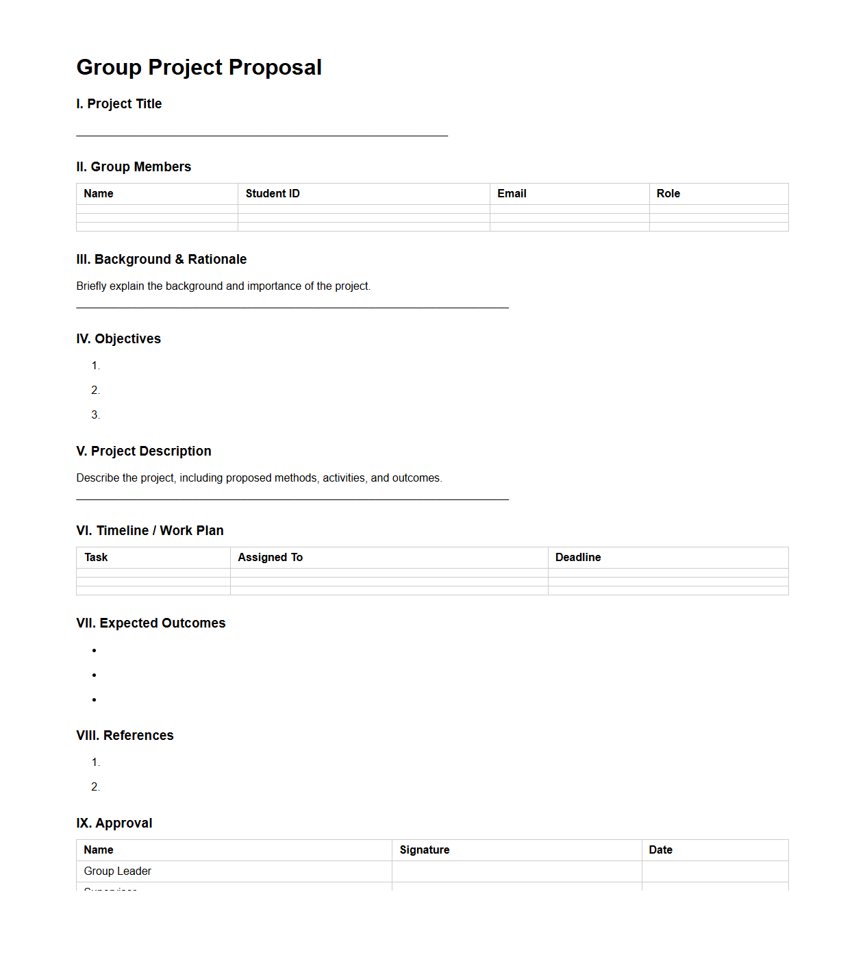 Group Project Proposal Format for University