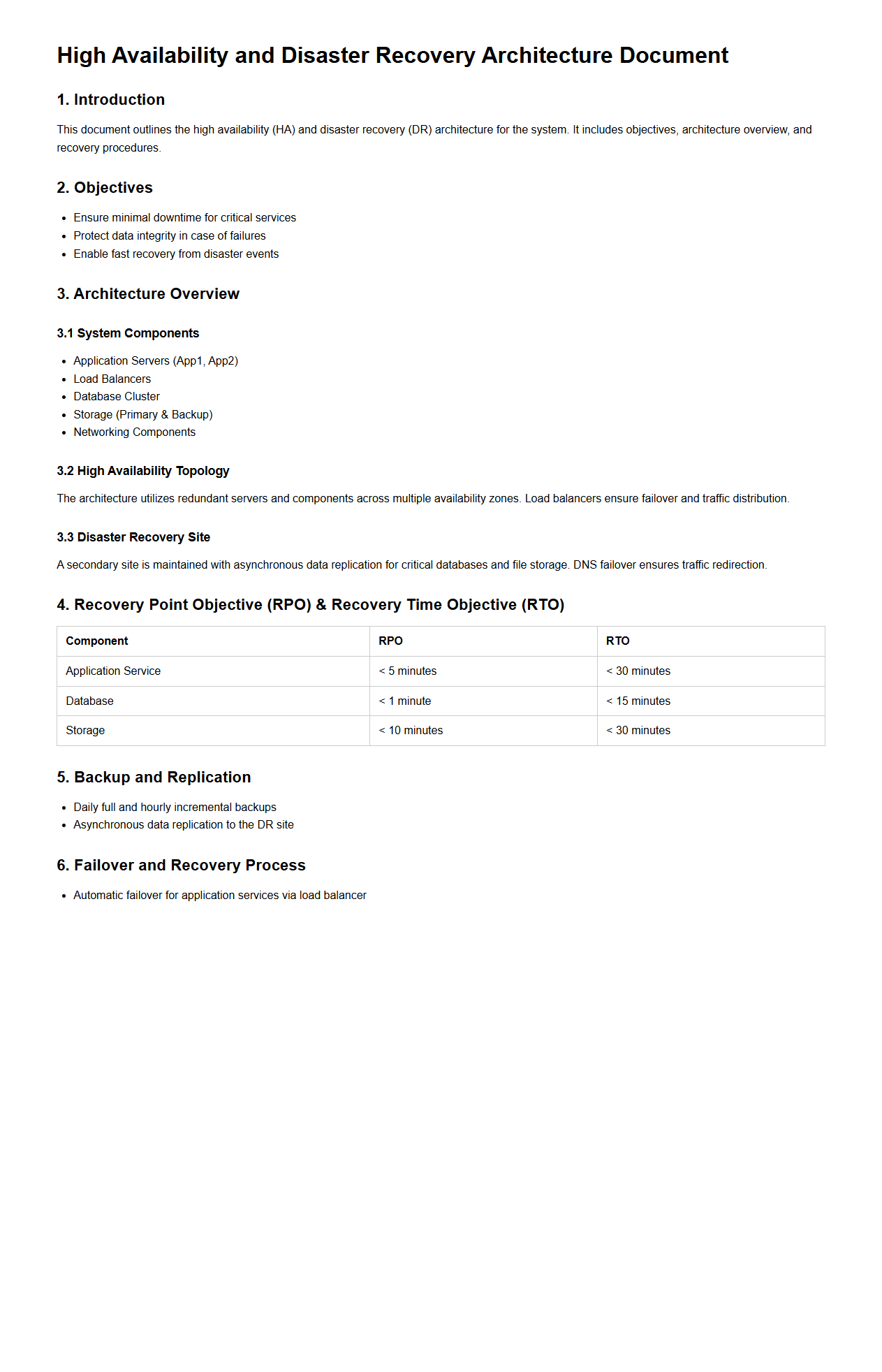 High Availability and Disaster Recovery Architecture Document
