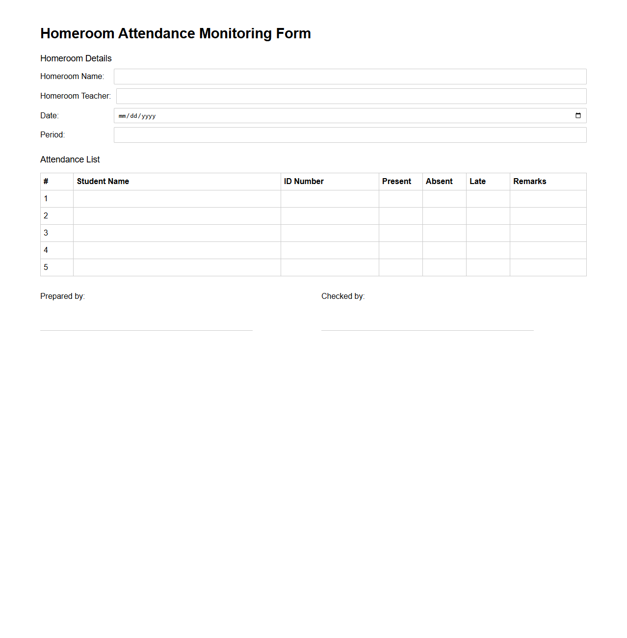 Homeroom Attendance Monitoring Form