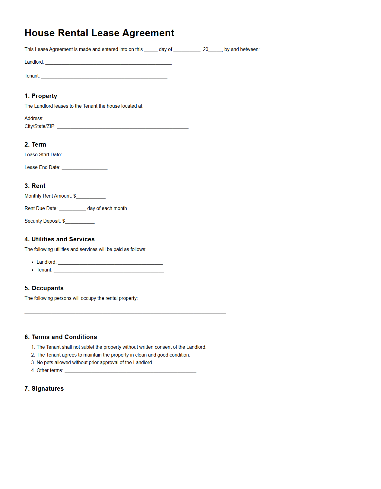 House Rental Lease Document Example