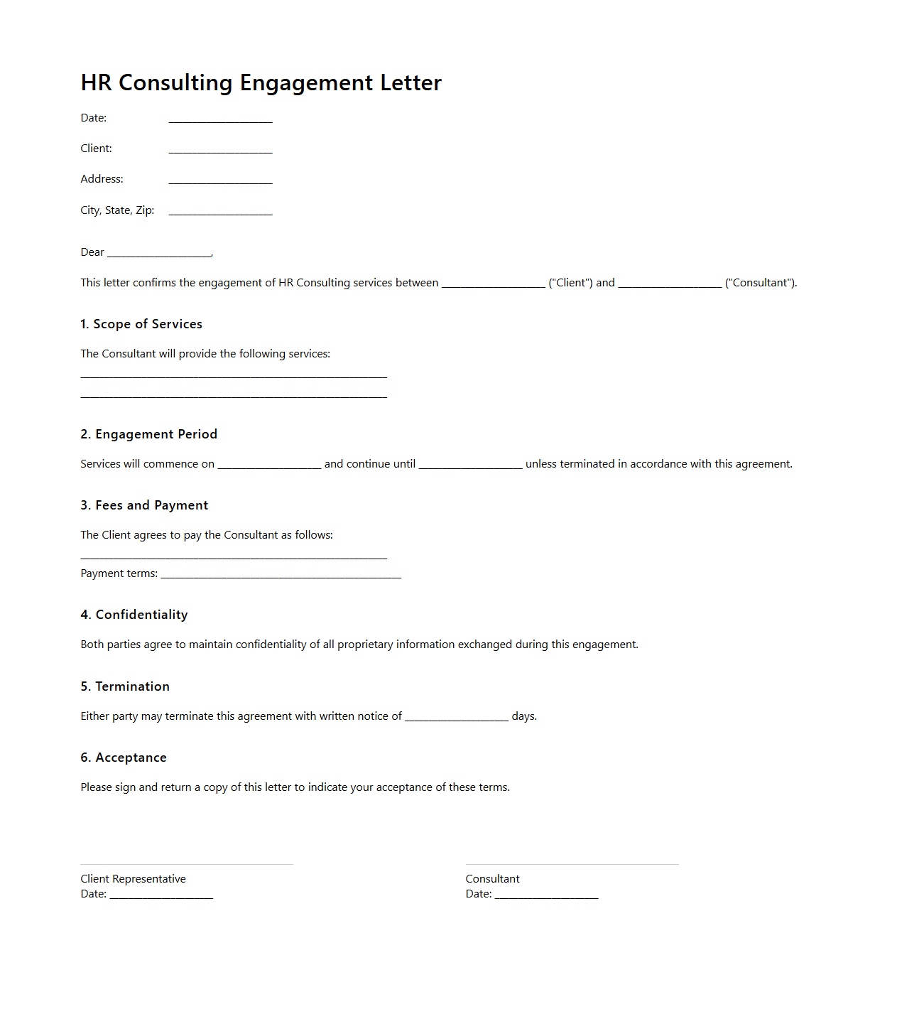 HR Consulting Engagement Letter Format