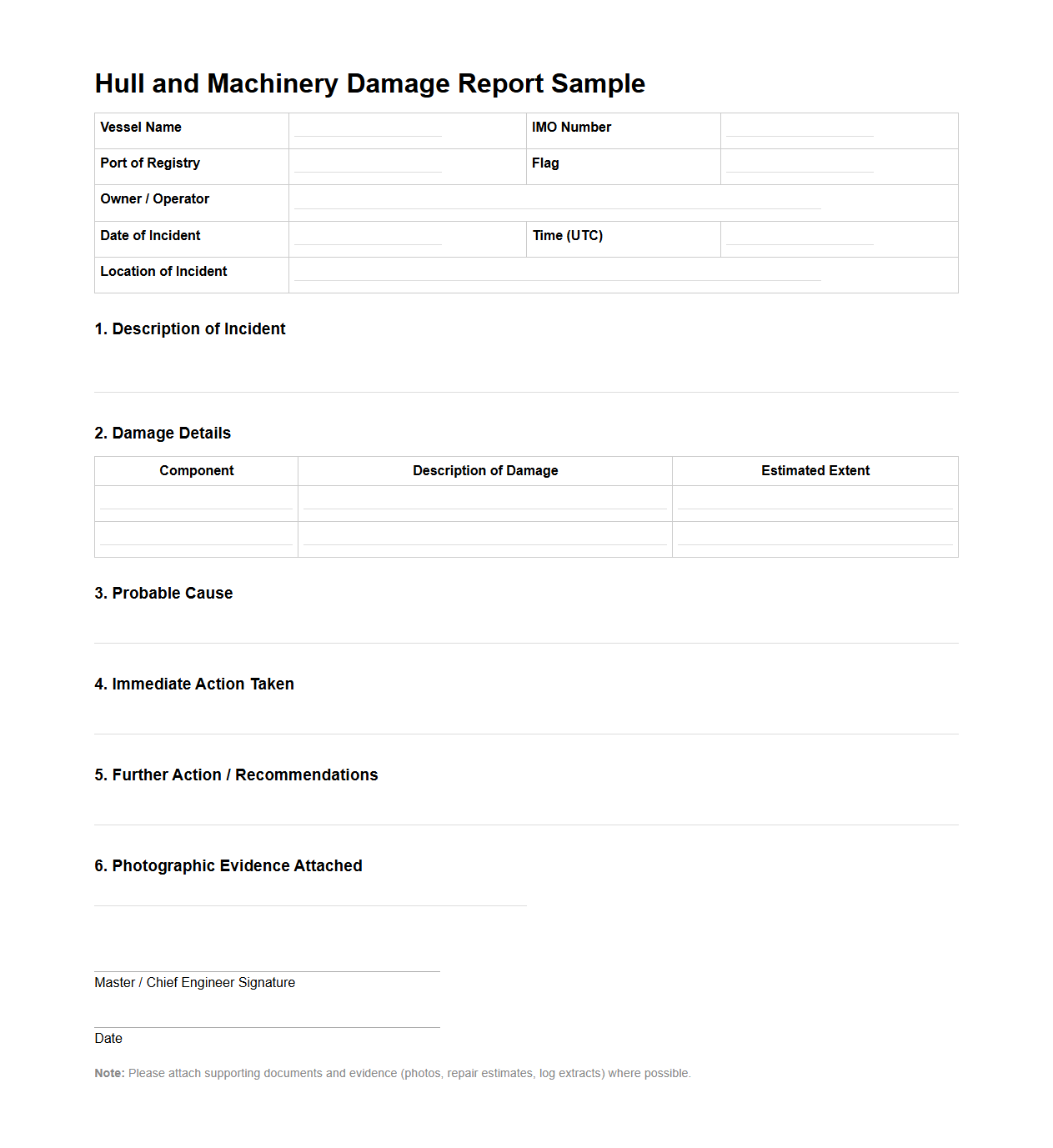 Hull and Machinery Damage Report Sample for Claims