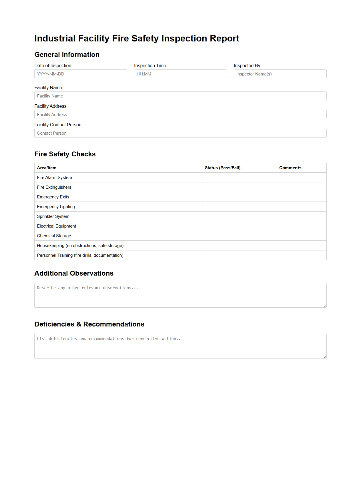 Industrial Facility Fire Safety Inspection Report Template