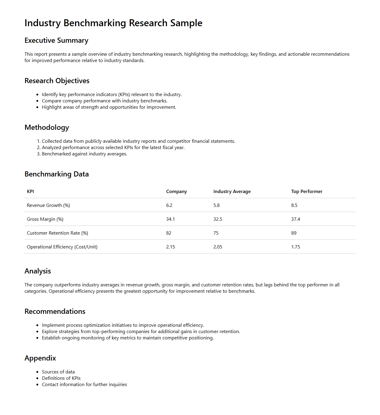 Industry Benchmarking Research Sample