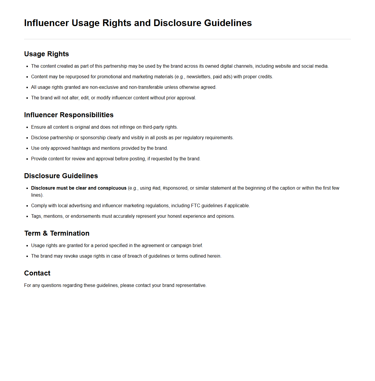 Influencer Usage Rights and Disclosure Guidelines