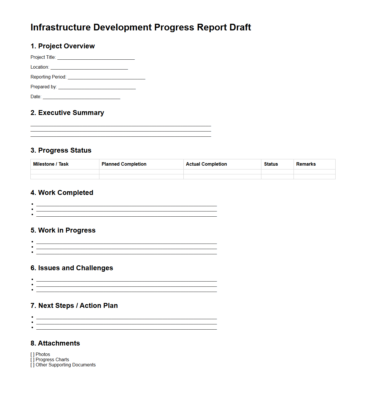 Infrastructure Development Progress Report Draft
