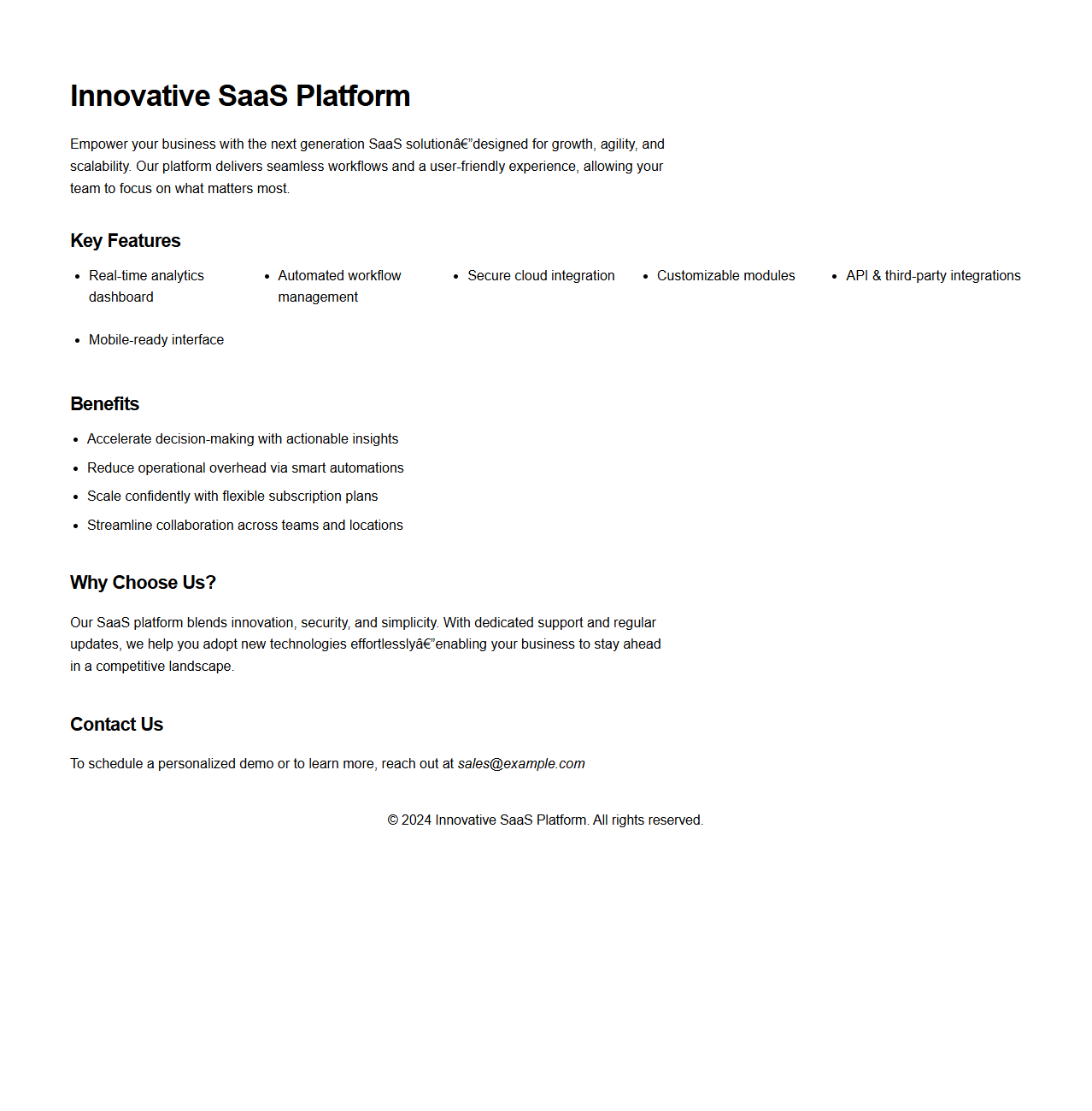 Innovative SaaS Platform Sales Brochure Document